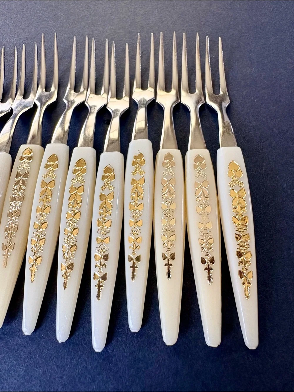 Set of 12 Decorative Hors D’oeuvres in Cream with Gold Accents- MCM